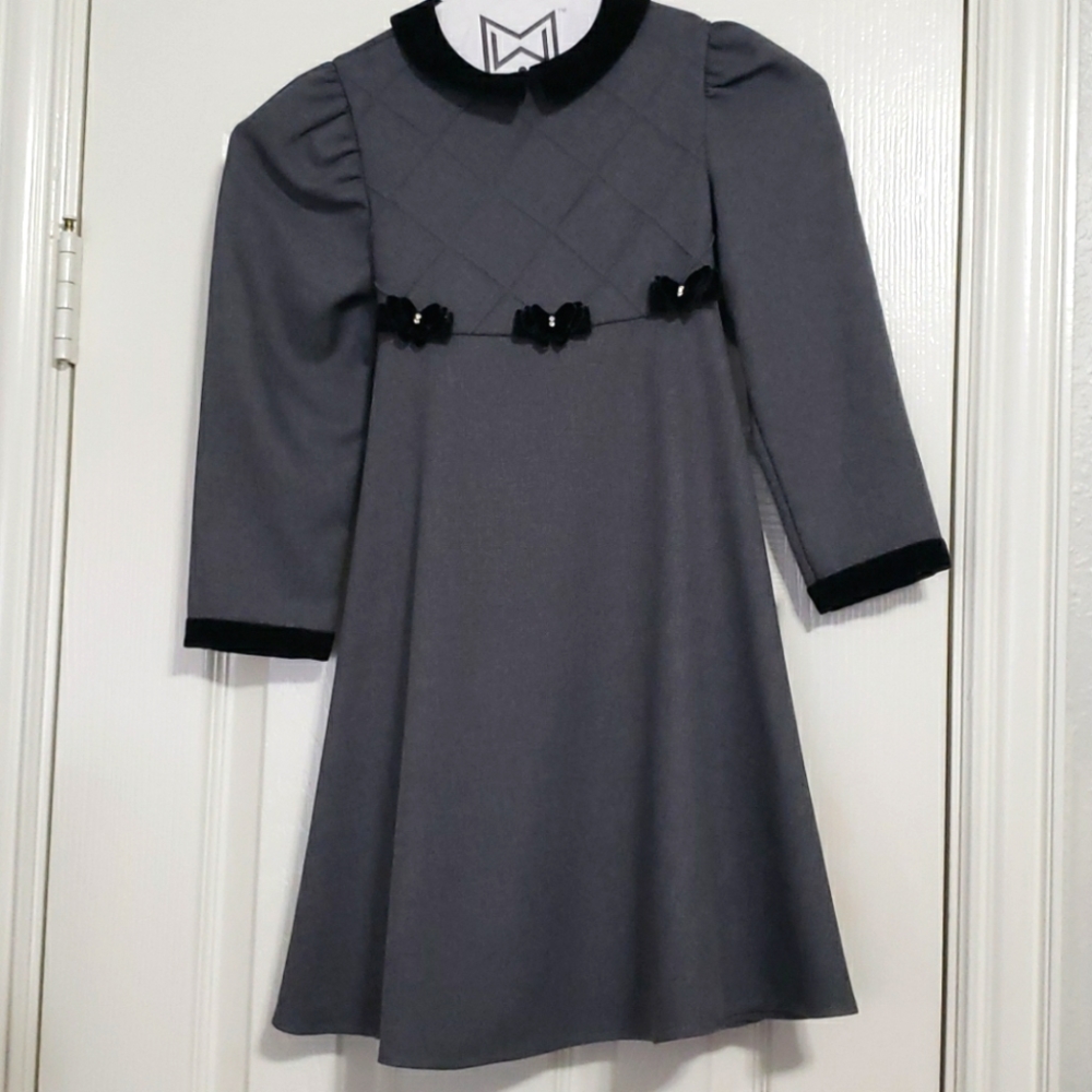 Girls Party Dress with Velveteen bows and collar